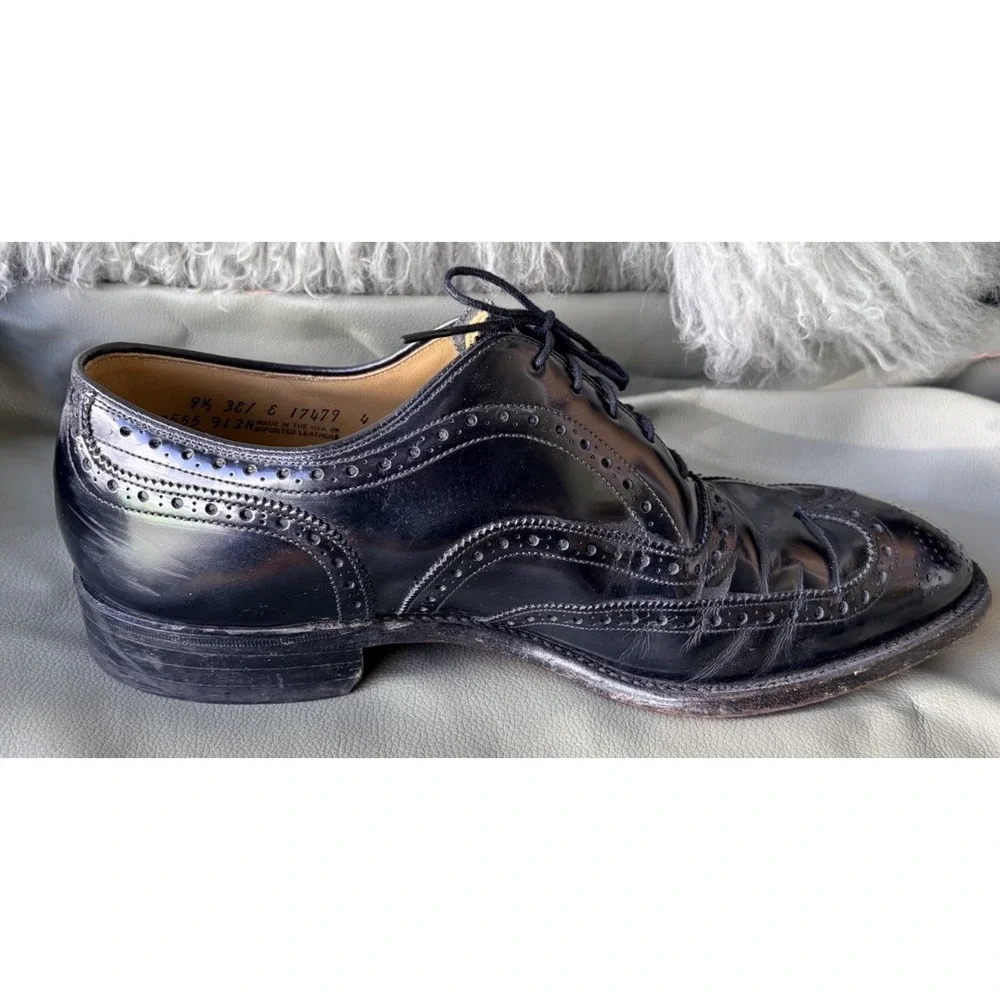 Vin.90's Johnston Murphy Aristocraft Black Lthr Wingtip Greenwich Oxford 9.5 EEE
